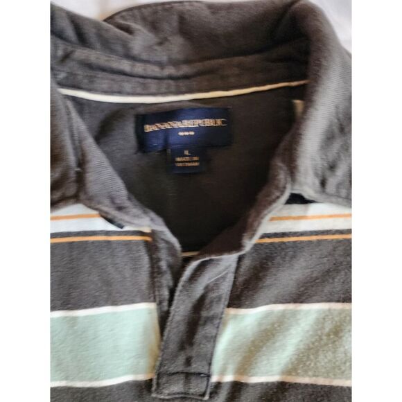 BANANA REPUBLIC POLO MENS LARGE GREEN GRAY WHITE STRIPES COLLARED SHORT SLEEVE‎ - Picture 4 of 4